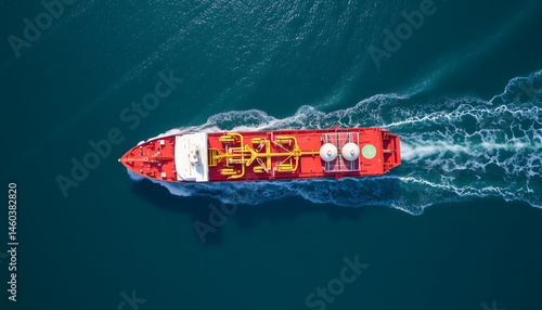 Aerial view Oil and Gas tanker ship LPG tanker ship transportation oil and gas from refinery on sea, Oil and Gas tanker ship global business logistic refinery transportation petroleum petrochemical,