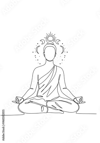 Person Meditating in Lotus Pose with Sun and Moon – Spirituality, Balance, Mindfulness Concept for Wellness, Yoga, Blog Design 
