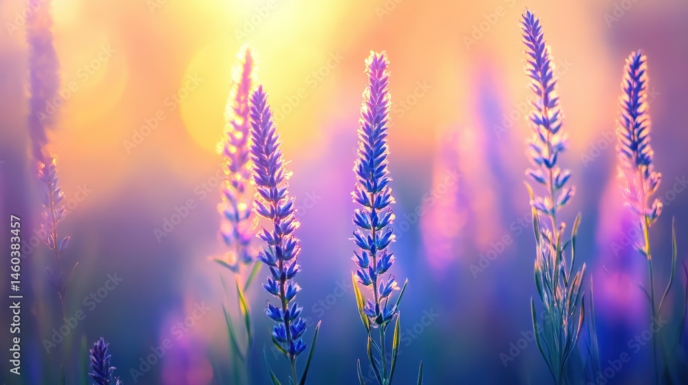 Fototapeta premium Purple Flowers Bask In Sunset Glow