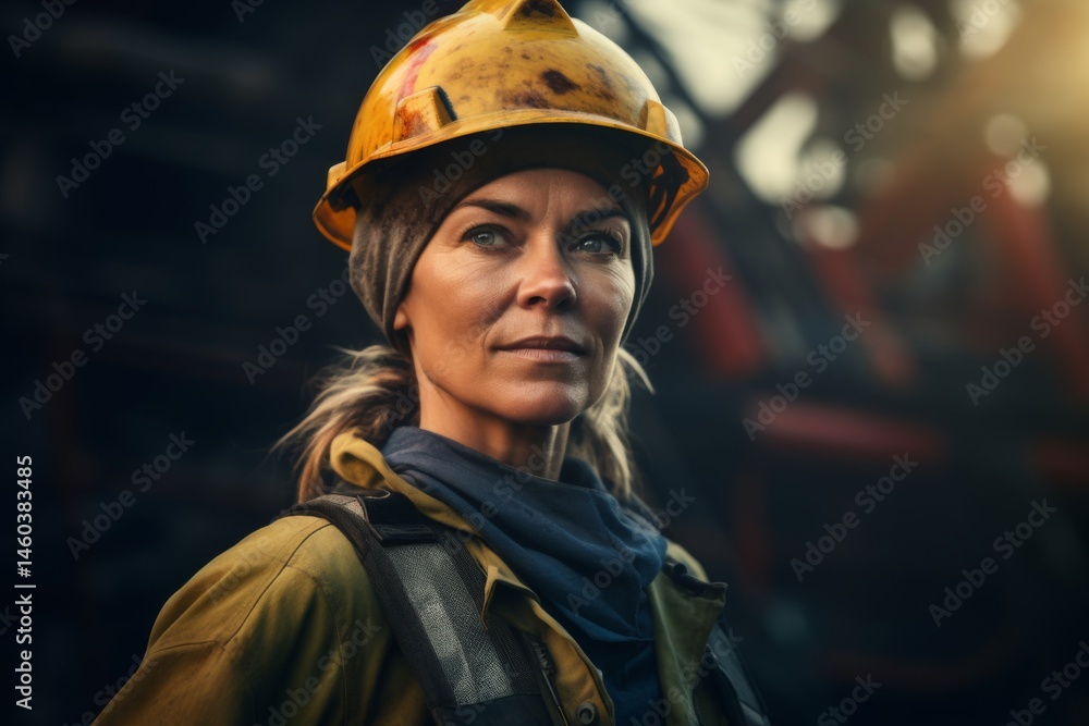 portrait of a middle age female worker on oil platform portrait of a middle age female worker on oil platform