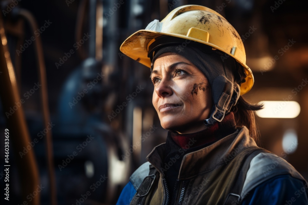 portrait of a middle age female worker on oil platform portrait of a middle age female worker on oil platform