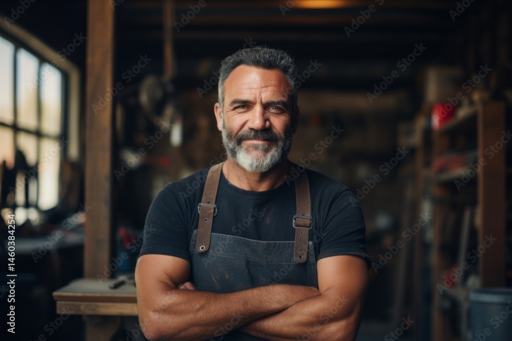 Fototapeta premium portrait of a middle aged hispanic male carpenter