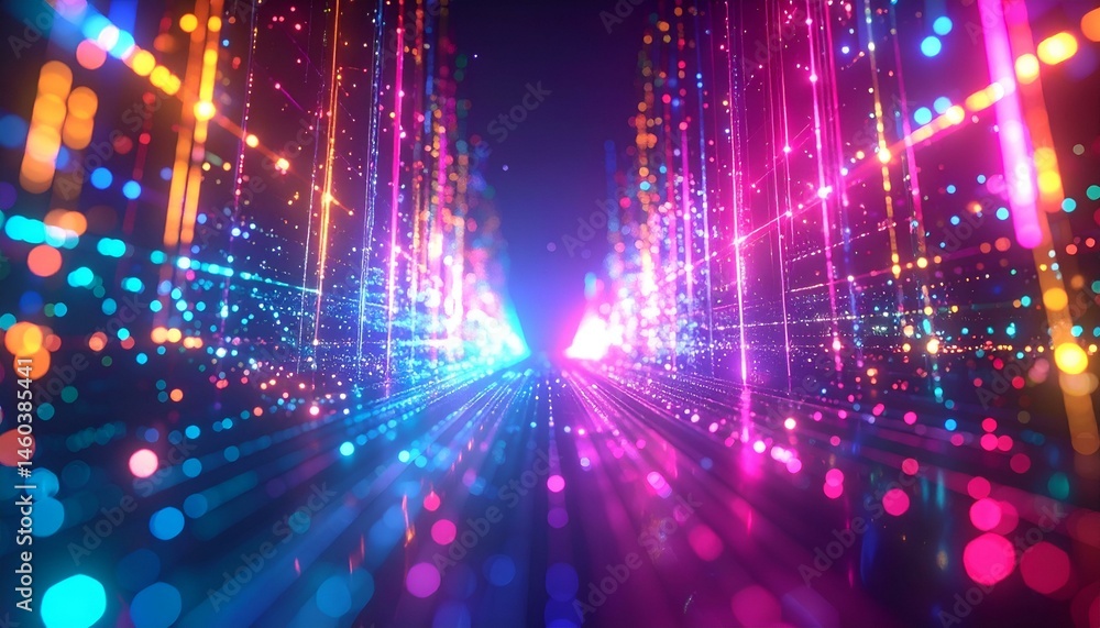 Abstract vibrant city lights at night, colorful bokeh, glowing lines, futuristic, digital art, technology background. Abstract vibrant city lights at night, colorful bokeh, glowing lines, futuristic, digital art, technology background.