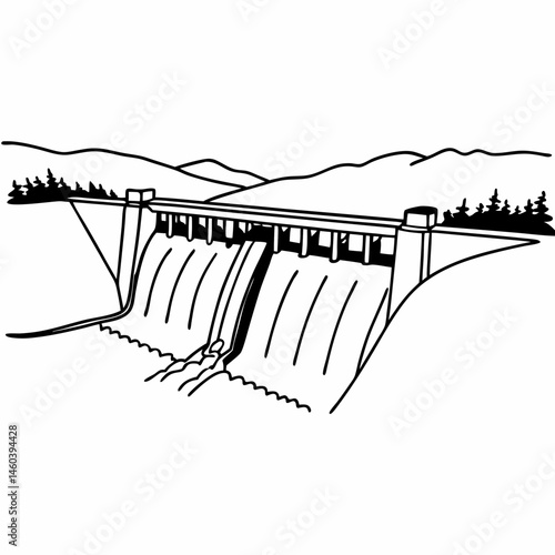 Hydroelectric Dam Line Drawing