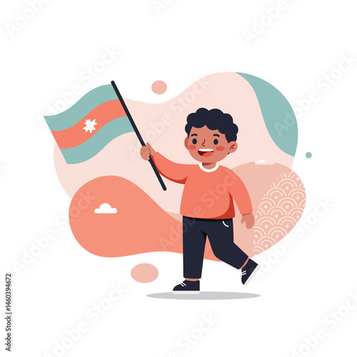 Boy holding Azerbaijan flag celebrating national pride with colorful abstract background vector illustration 