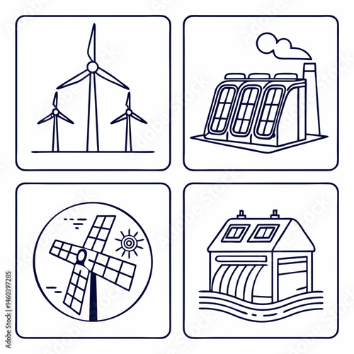 Outline Icon Set of Renewable Energy Technologies