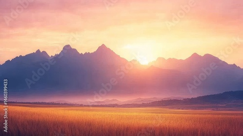 Wallpaper Mural Majestic mountain range sunrise over golden field Torontodigital.ca