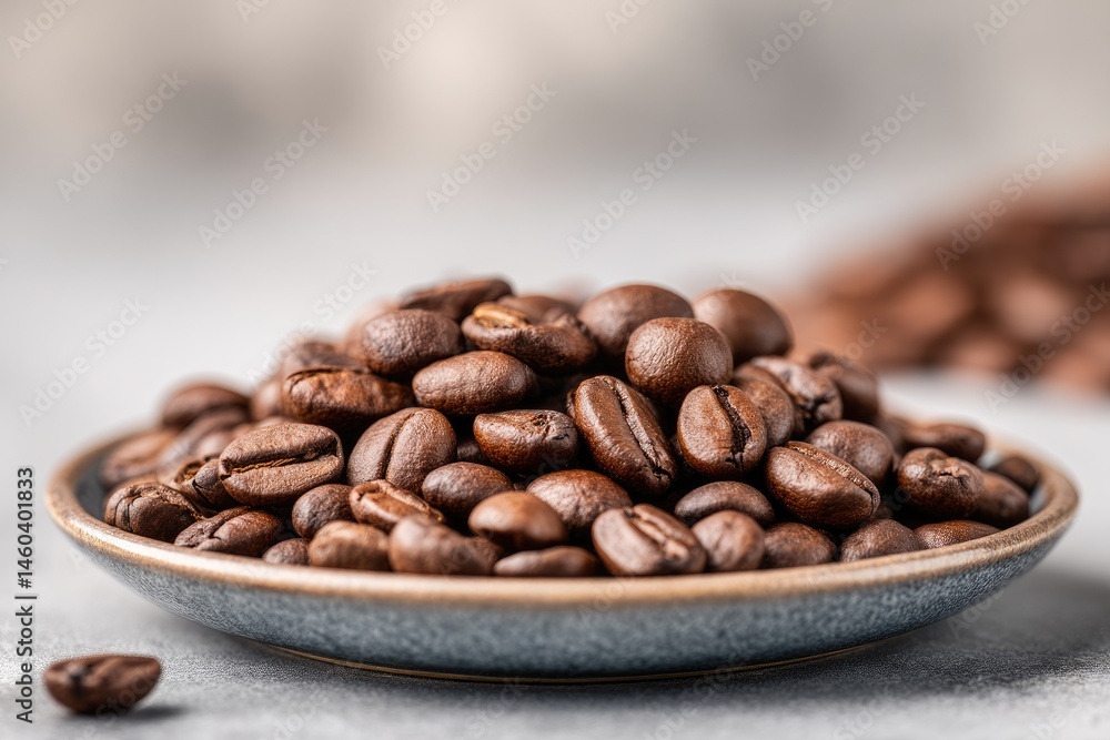 Roasted coffee beans on plate Roasted coffee beans on plate