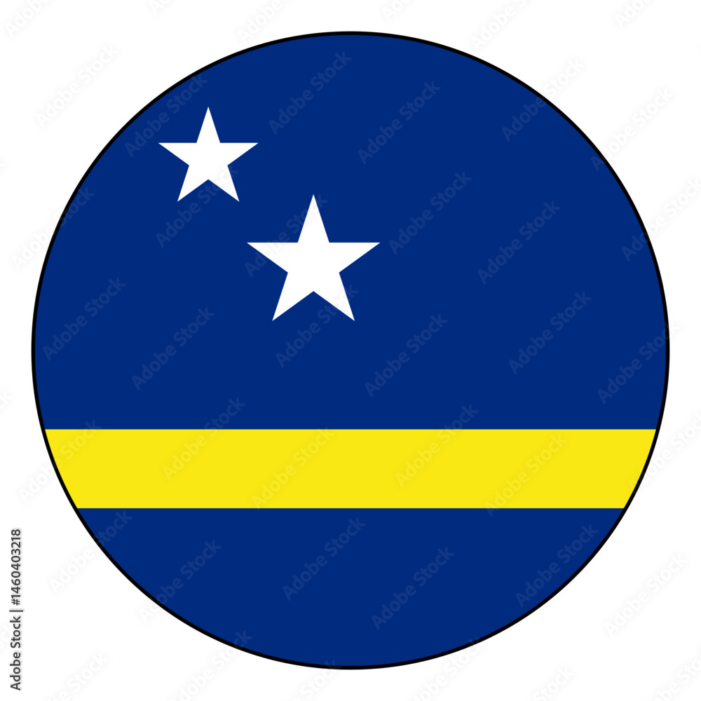 Flag of Curacao. Black edge. Curacao circle flag logo icon computer vector illustration design. Flag of Curacao. Black edge. Curacao circle flag logo icon computer vector illustration design.