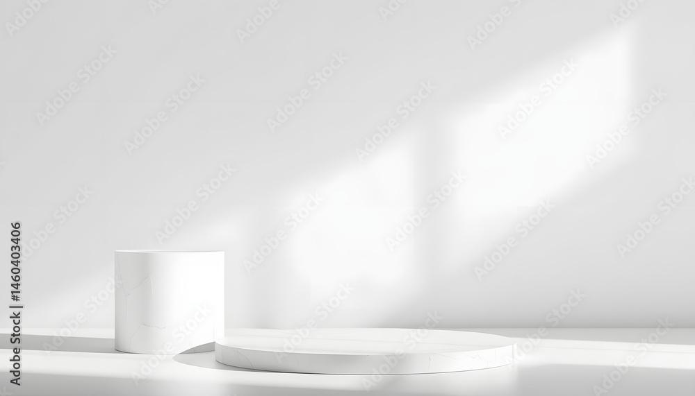 White stone mockup podium product display background.minimal stand presentation, Dynamic motion. with white shades White stone mockup podium product display background.minimal stand presentation, Dynamic motion. with white shades