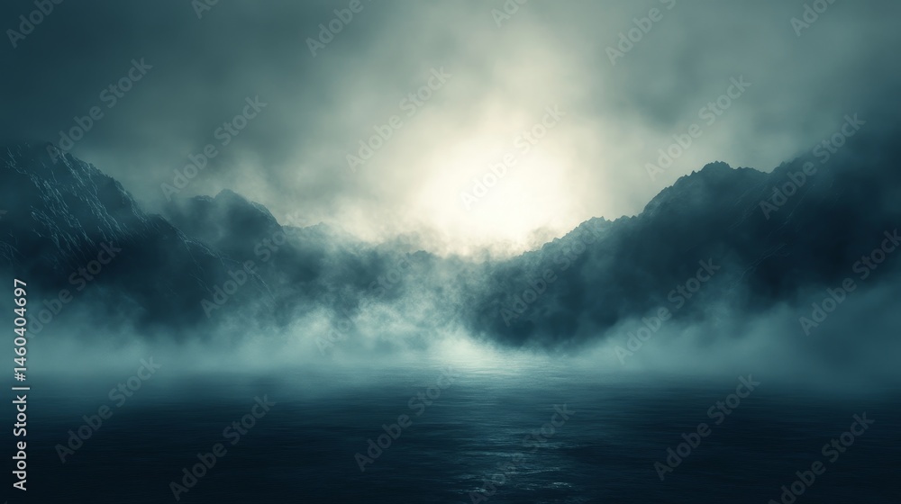 Obraz premium Misty, mountain landscape shrouded in heavy fog.