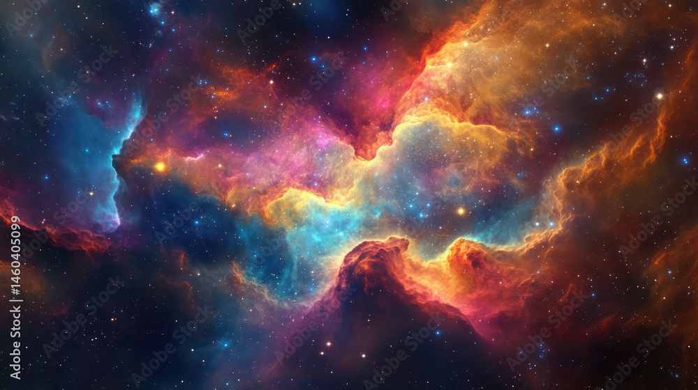 Fototapeta premium Colorful nebulae in deep space. Vast expanse of colorful gas clouds, stars, and cosmic dust. A breathtaking view of the universe