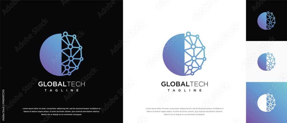 Fototapeta premium Global technology logo design vector concept.Global technology logo symbol icon made with lines 