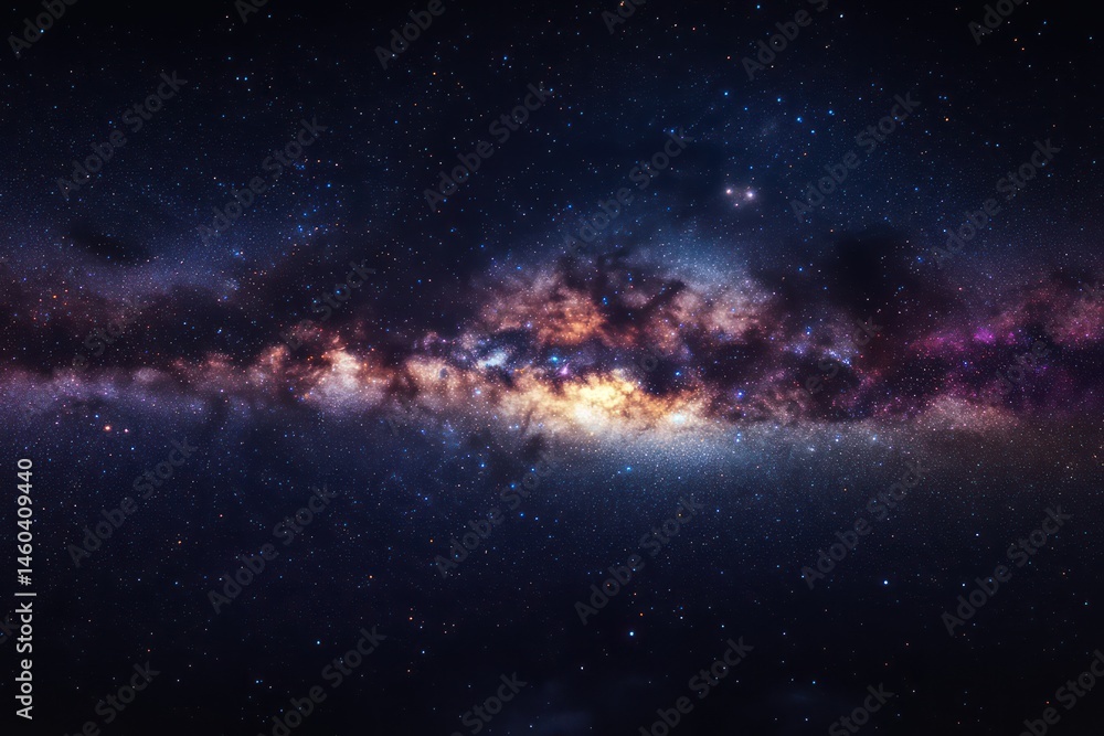 Fototapeta premium Vast expanse of space, showcasing the Milky Way galaxy. Intricate nebulae and star clusters are visible against a backdrop of countless stars