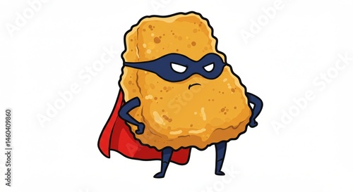 Superhero nugget character with a cape and mask, striking a confident pose against a plain background - chicken nuggets clip art