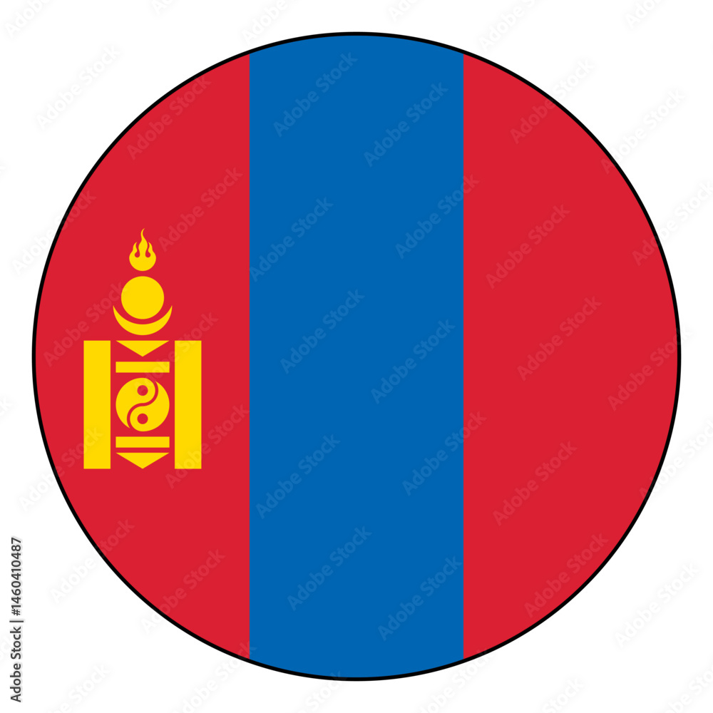 Naklejka premium Flag of Mongolia. Black edge. Mongolia circle flag logo icon computer vector illustration design.