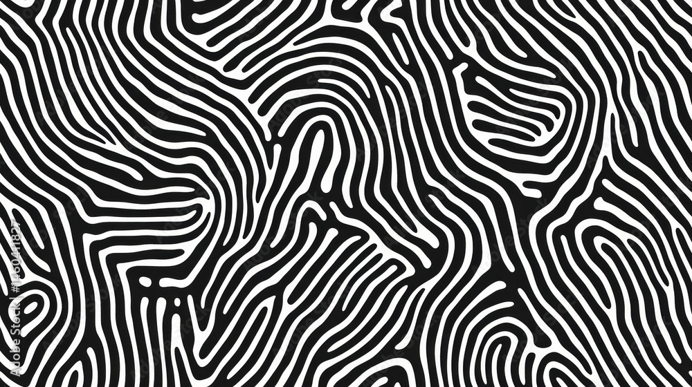 Abstract black and white pattern of flowing lines.