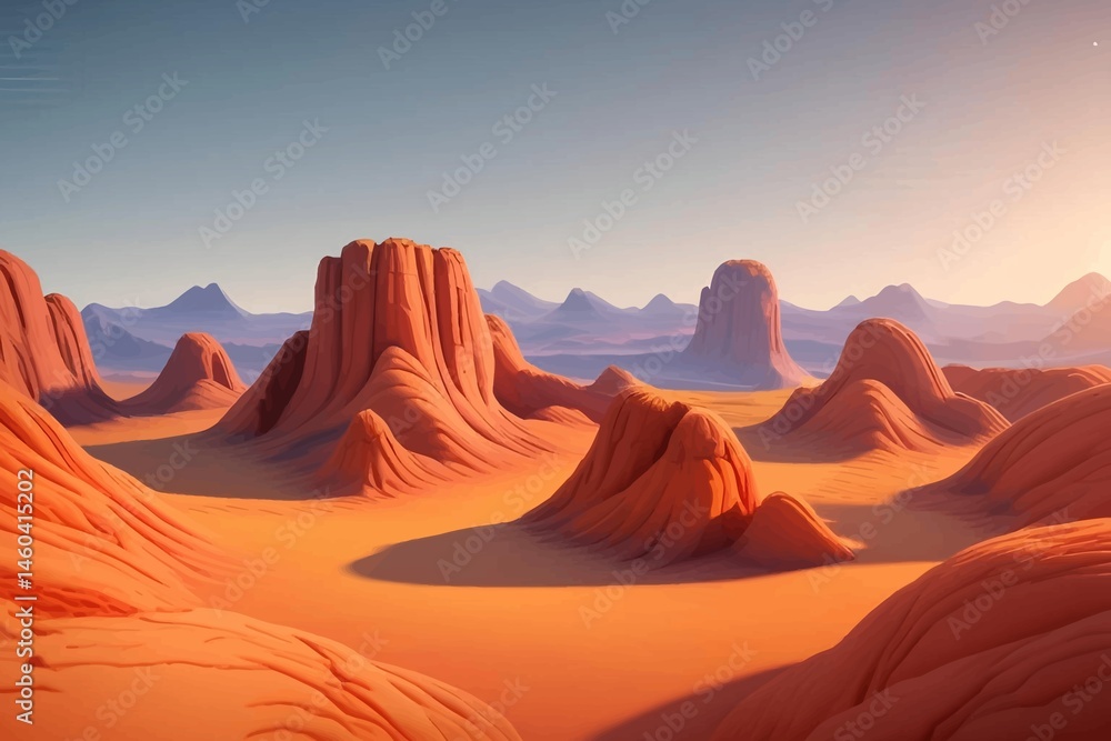 Naklejka premium Beautiful and Peaceful Nature Scenery Illustration Landscape Countryside Tranquil Vibrant and Colorful