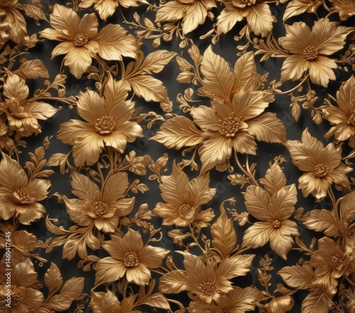 Intricate gold floral pattern, textured leaves , foil, rococo