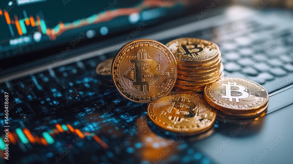 Bitcoin Cryptocurrency Digital Currency on Laptop Bitcoin Cryptocurrency Digital Currency on Laptop
