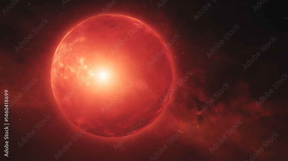 Obraz premium Glowing epic red sun with light in space