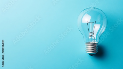 Bright clear lightbulb on a vibrant blue background idea innovation concept glass photo image stock