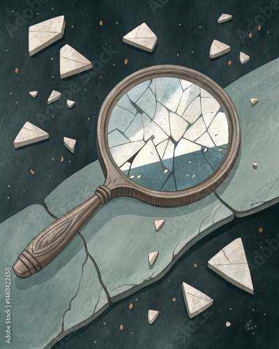 Obraz na płótnie An artwork depicting a fragmented mirror symbolizing the fractured nature of memory and how individuals piece together their past through subjective lenses. w salonie