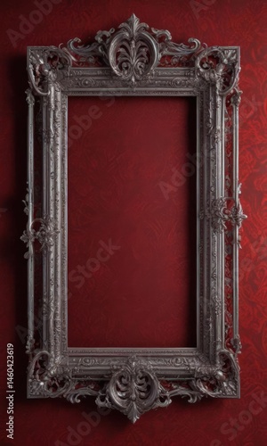 Intricate silver frames against deep red damask ,  damask,  intricate