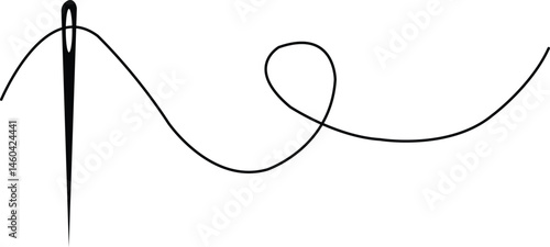 Thread needle and swirl line in minimal style representing sewing fashion creativity tailoring stitching or handmade craft element in continuous line art form