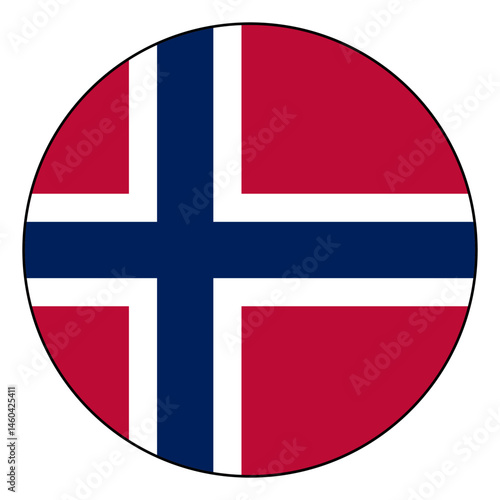 Flag of Norway. Black edge. Norway circle flag logo icon computer vector illustration design.
