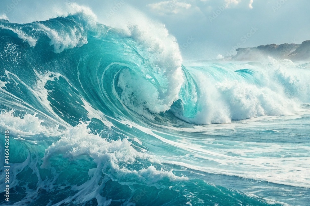 Fototapeta premium Abstract water ocean wave, blue, aqua, teal texture. Blue and white water wave web banner Graphic Resource as background for ocean wave abstract. Vita backdrop for copy space text..