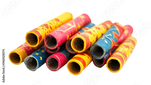 Festive Indian Diwali Firecrackers Display Isolated on White Background photo
