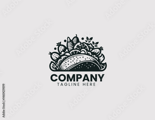 Mexican taco vector logo design. Flat modern food icon with traditional flavor style.