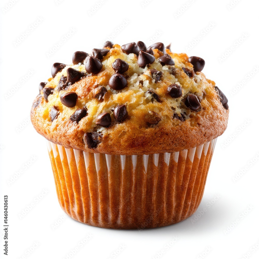 Chocolate chip muffin isolated on white background Chocolate chip muffin isolated on white background