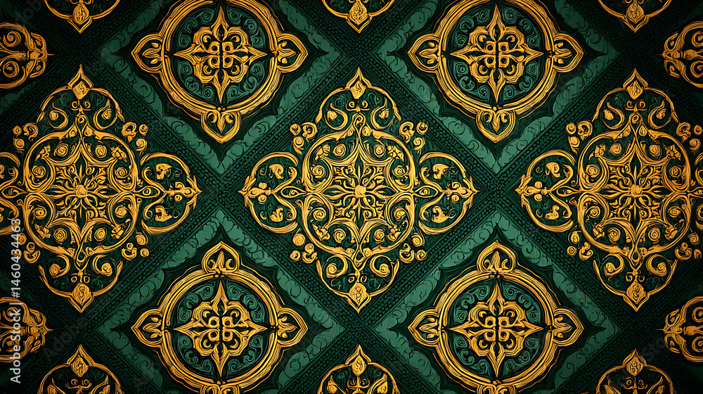 Traditional thai pattern background with intertwining gold and green motifs ancient temple art inspired design Traditional thai pattern background with intertwining gold and green motifs ancient temple art inspired design