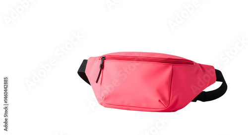 Bright pink fanny pack on a white background, showcasing its sleek design and zipper detail, ideal for fashion or travel use