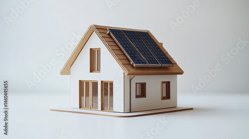 Wallpaper Mural A compact and detailed house model showcasing a rooftop solar panel, symbolizing smart home technology and renewable energy, set on a white background for a minimalist appeal  Torontodigital.ca