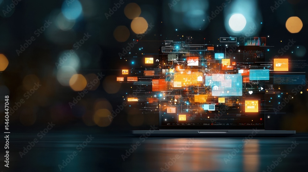 Obraz premium Digital innovation showcase virtual space graphic visualization abstract environment close-up view technology trends