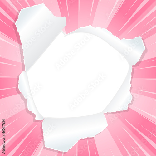 サンバーストと穴の空いた紙の背景素材、集中線のエフェクト、フレーム、正方形サイズ