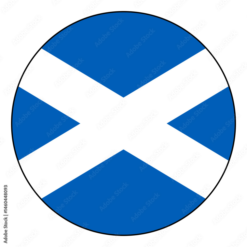 Obraz premium Flag of Scotland. Black edge. Scotland circle flag logo icon computer vector illustration design.