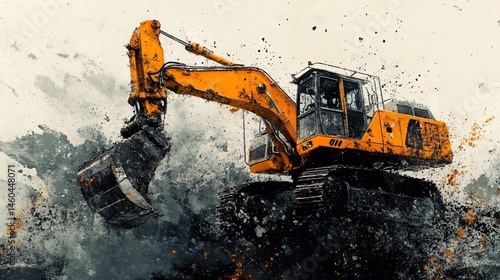 Dramatic Excavator Illustration Showcasing Construction and Industrial Power