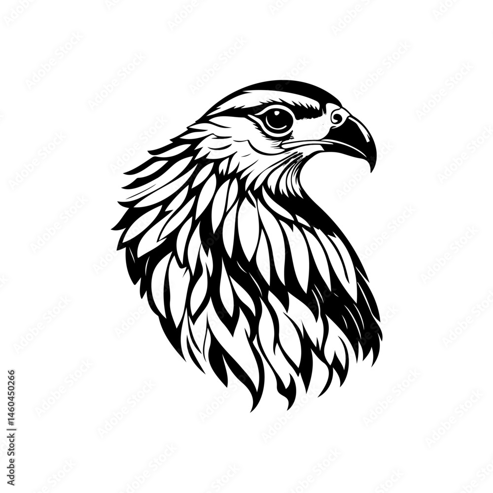 Obraz premium Majestic raptor head detailed monochrome illustration on white backdrop