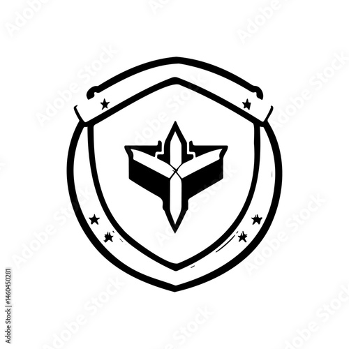 Geometric emblem design featuring central star, shield outline vector image
