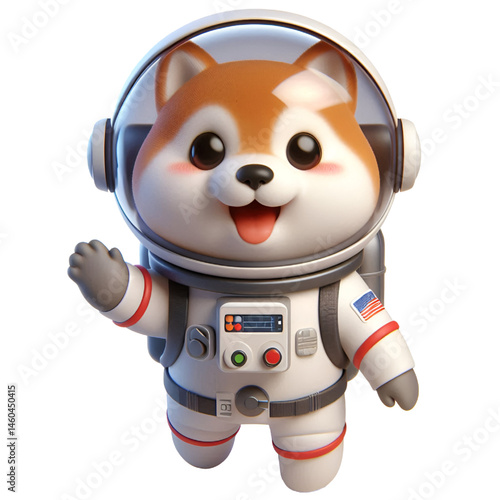 Cute and happy 3d shiba inu astronaut isolated on white background, digital art