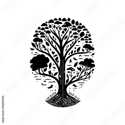 Abstract tree silhouette evoking growth, nature, and ecological balance icon