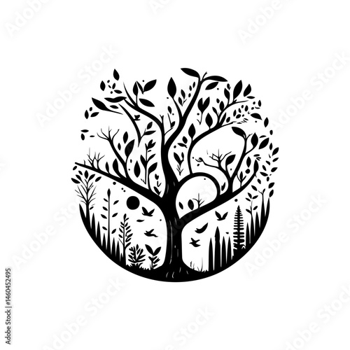 Monochrome arboreal silhouette: A stylized representation of nature's essence