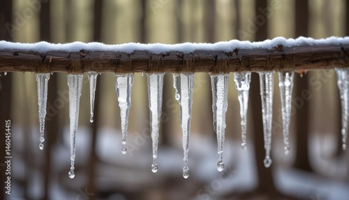 Icicles hanging from a branch covered in snow (2)