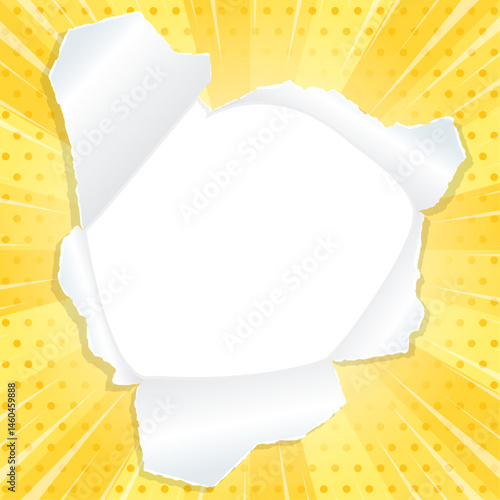 サンバーストと穴の空いた紙の背景素材、集中線のエフェクト、ドットのパターン、フレーム、正方形サイズ