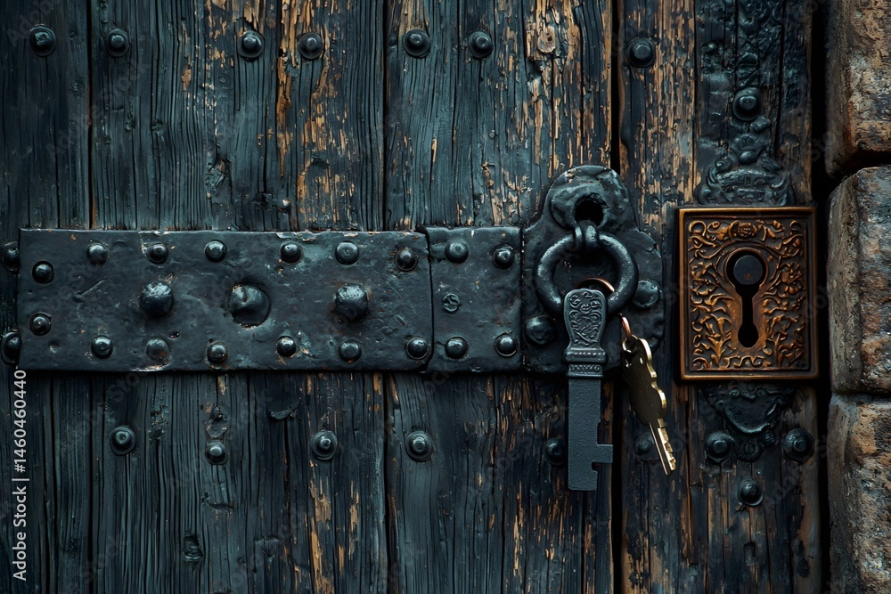 Fototapeta premium Durable locks on vintage wooden doors