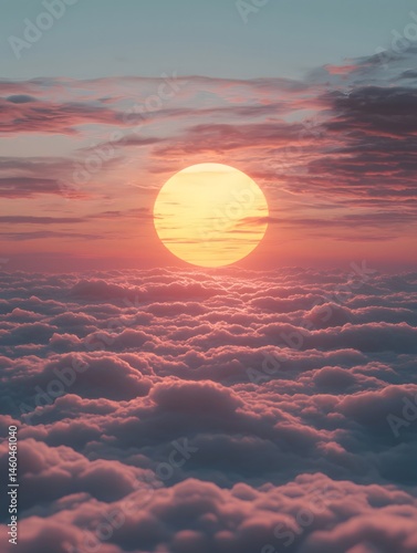 The orange red sea of clouds at sunrise